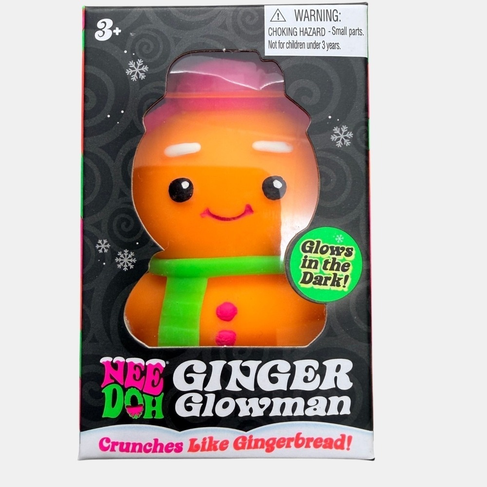 Nee Doh Ginger Glowman RARE Green Scarf Pink Hat Squishy Sensory NIB AUTHENTIC